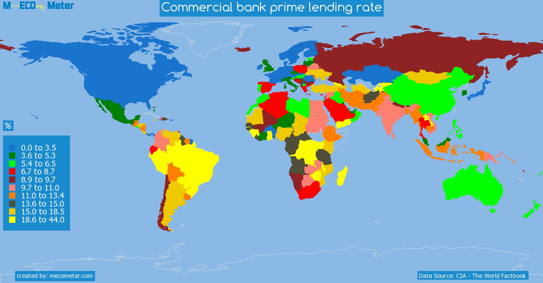 list of countries by Commercial bank prime lending rate