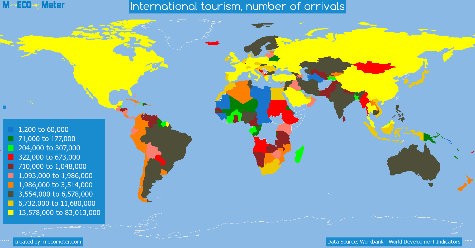 list of countries by International tourism, number of arrivals